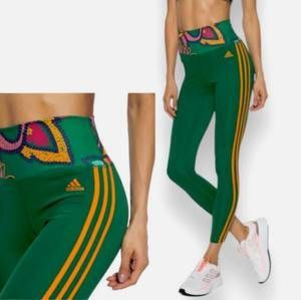 Adidas x Farm Rio Bold Green Leggings XS Designer Luxury Gym Workout